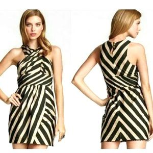 Anthropologie Leifsdottir Striped Macaw Black and Tan Mini Dress | Size 0